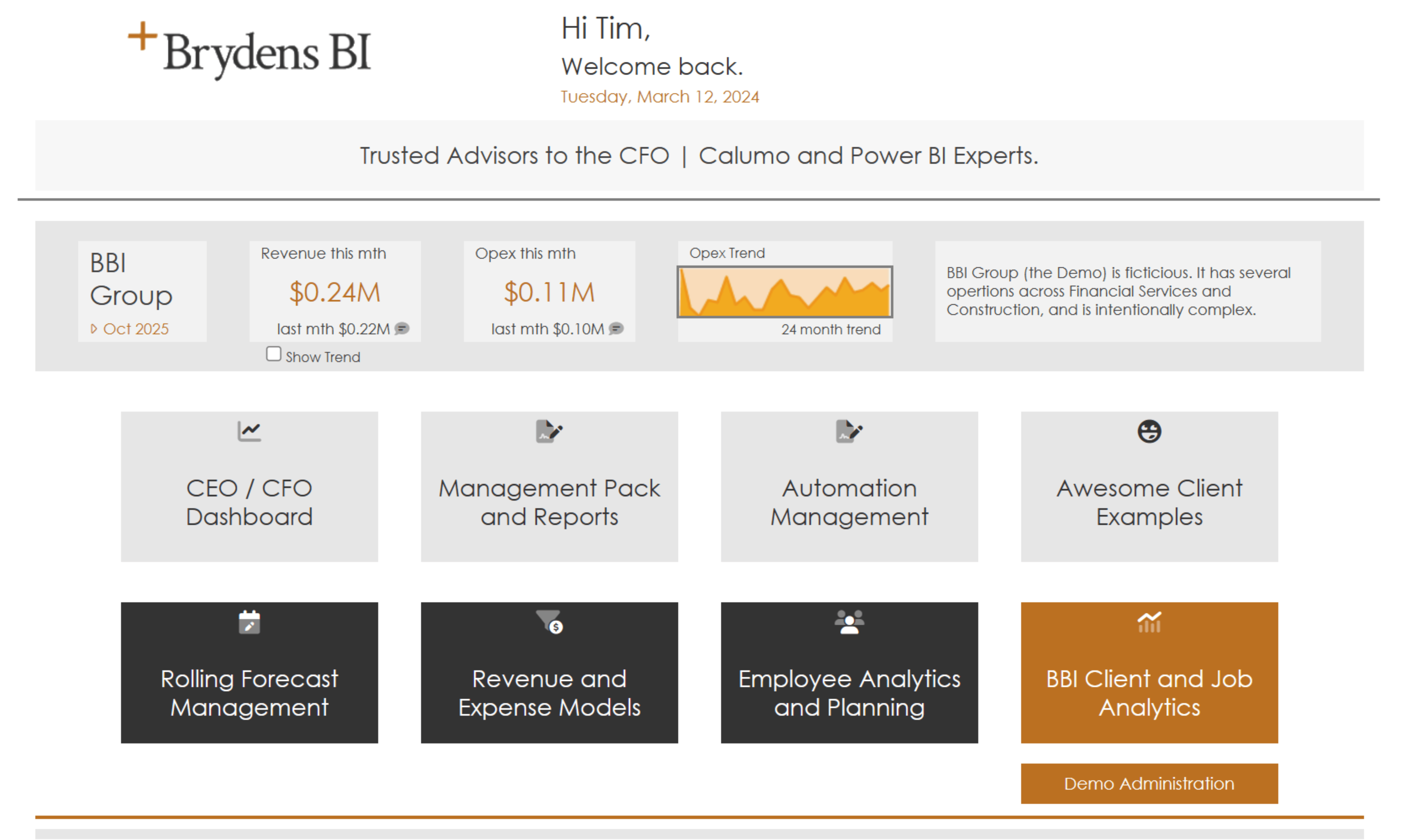 Calumo Consulting with Brydens BI.  Calumo Example